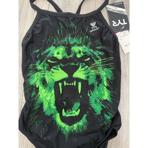 TYR DuraFast Elite ZION Lion DiamondFit One Piece Swimsuit Green Size 34 S - Picture 2 of 9